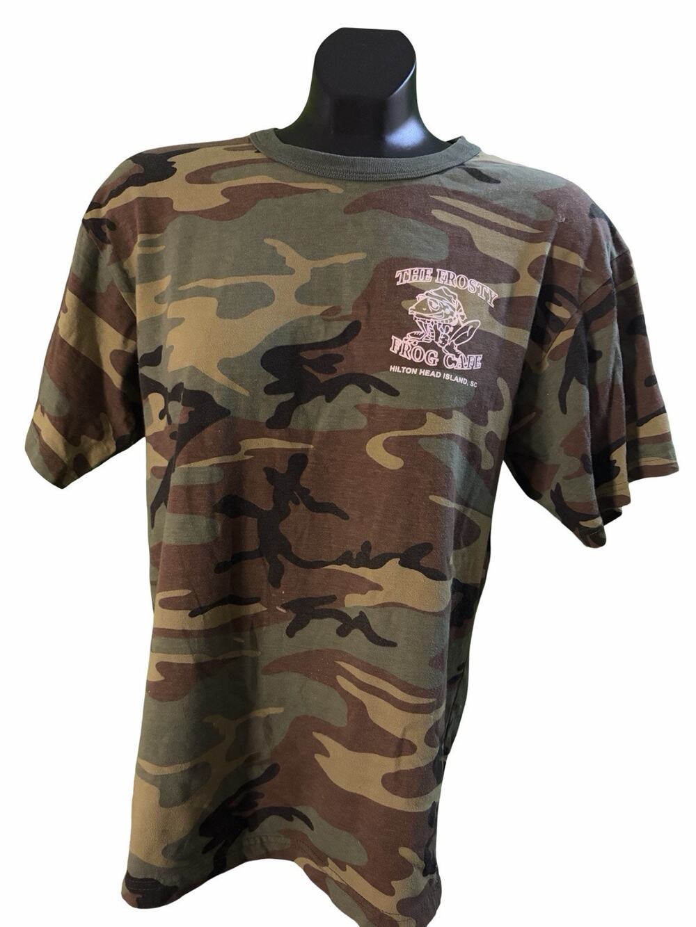 Frosty Frog Cafe Camo Graphic Tee Hilton Head Island Sz L Vintage Style Shirt